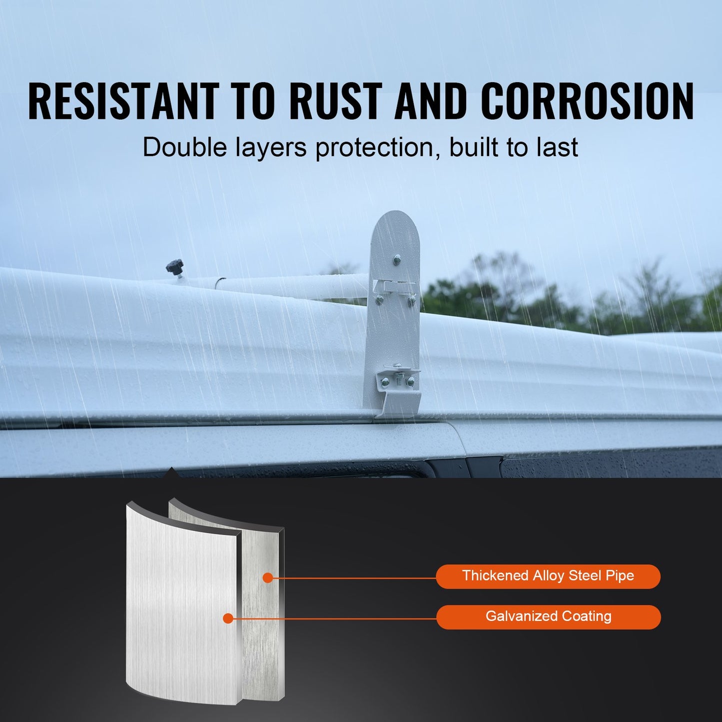 Van Roof Ladder Rack, 3 Bars Alloy Steel Roof Racks, 340 kg Capacity Rain-Gutter Roof Rack, Adjustable Length 40.2" to 74.8", Van Ladder Rack Compatible with Chevrolet Express, GMC Savana, etc