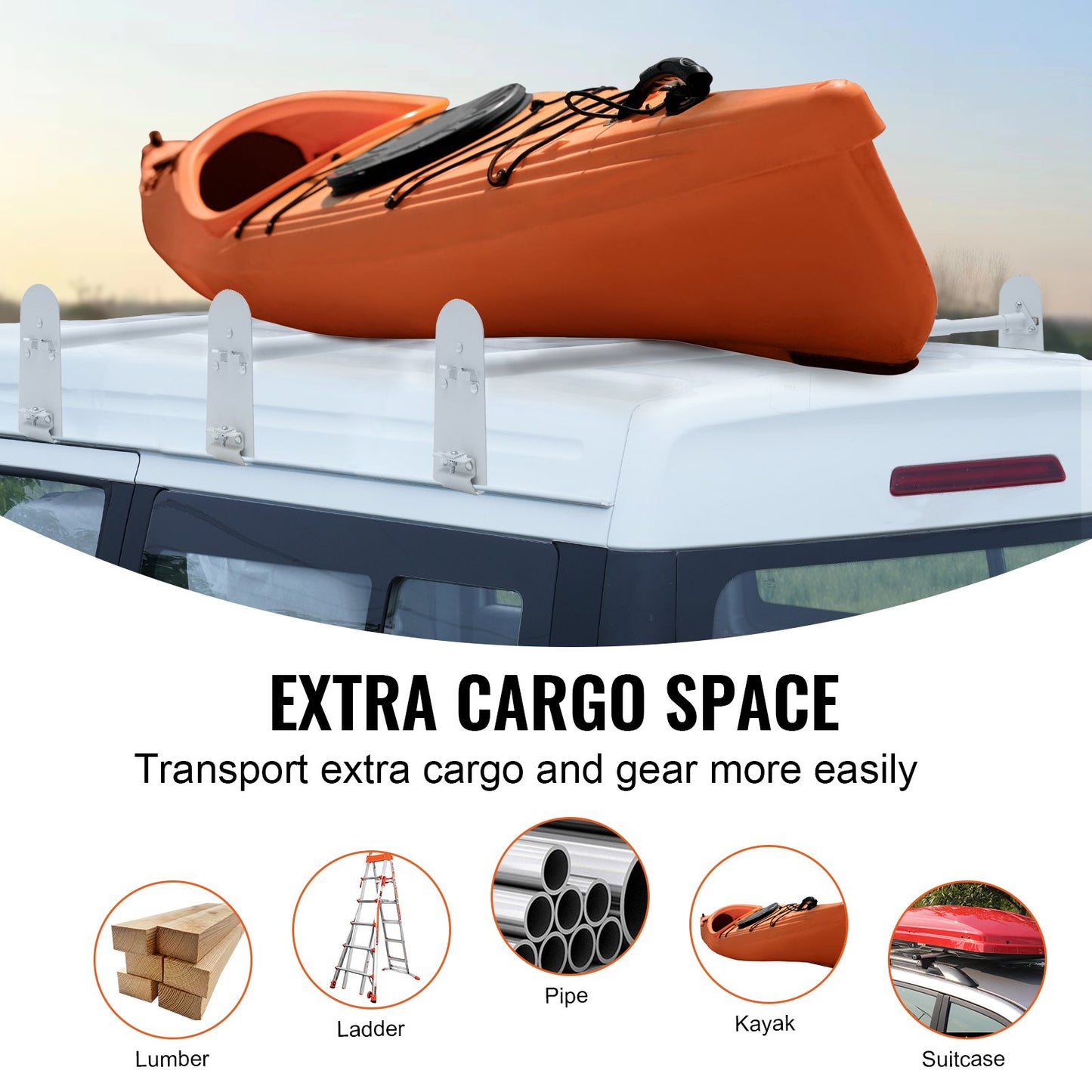 Van Roof Ladder Rack, 3 Bars Alloy Steel Roof Racks, 340 kg Capacity Rain-Gutter Roof Rack, Adjustable Length 40.2" to 74.8", Van Ladder Rack Compatible with Chevrolet Express, GMC Savana, etc