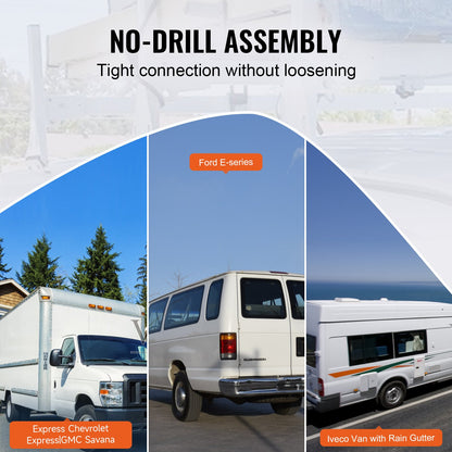 Van Roof Ladder Rack, 3 Bar Alloy Steel Ladder Racks with Ladder Stoppers, 340 kg Capacity, Adjustable Roof Racks for Full-size Vans with Rain Gutters, Compatible with Chevrolet Express, etc