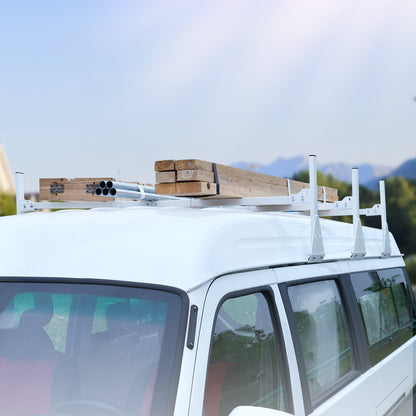 Van Roof Ladder Rack, 3 Bar Alloy Steel Ladder Racks with Ladder Stoppers, 340 kg Capacity, Adjustable Roof Racks for Full-size Vans with Rain Gutters, Compatible with Chevrolet Express, etc