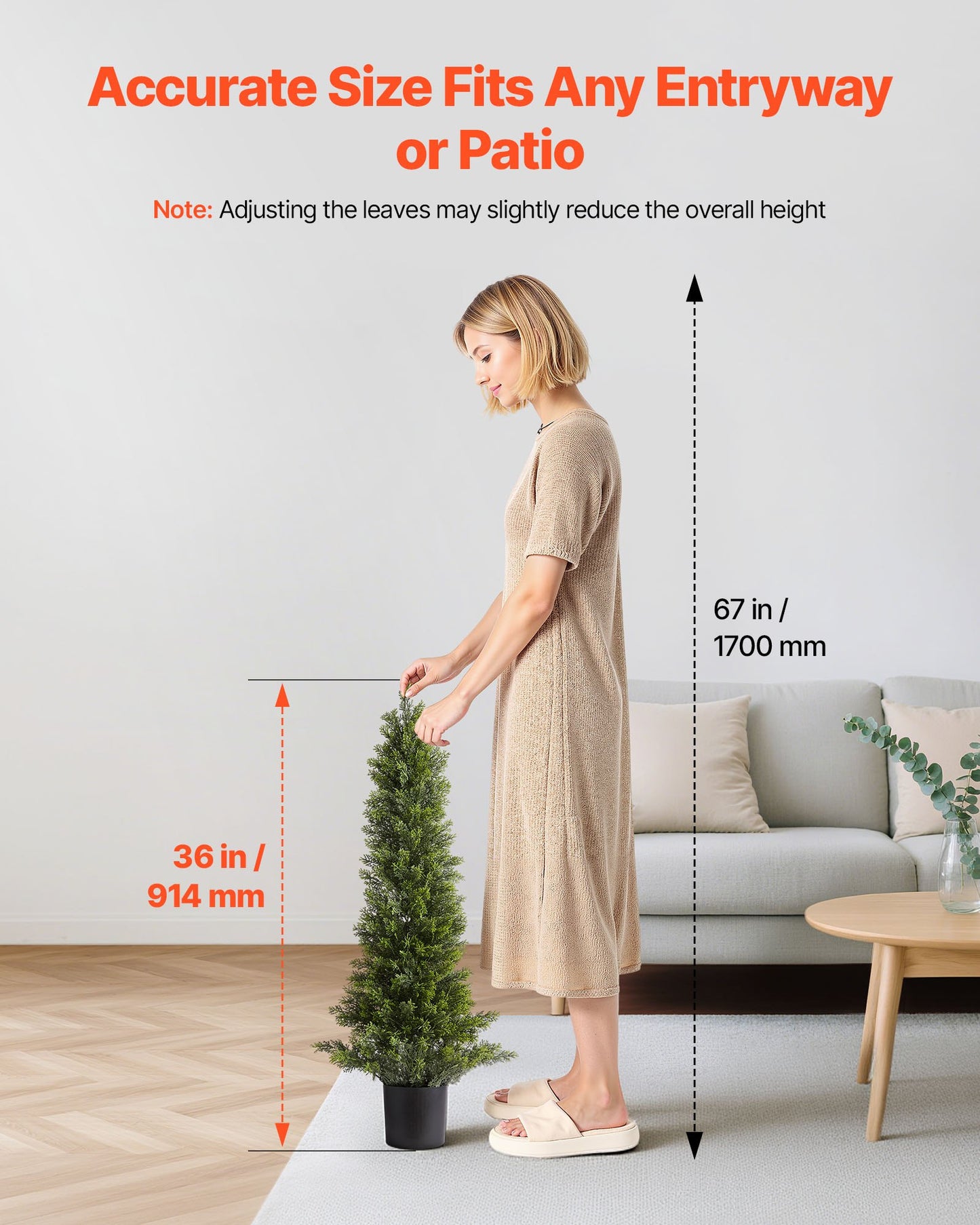 Artificial Topiary Cedar Trees, 2 Set 914mm Faux Pine Shrubs Plants, Fake Silk Tree Look Real, Easy Assembly for Decor Front Porch Outdoor Patio Garden Balcony Backyard Indoor Office