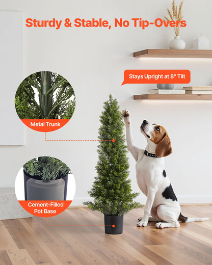 Artificial Topiary Cedar Trees, 2 Set 914mm Faux Pine Shrubs Plants, Fake Silk Tree Look Real, Easy Assembly for Decor Front Porch Outdoor Patio Garden Balcony Backyard Indoor Office