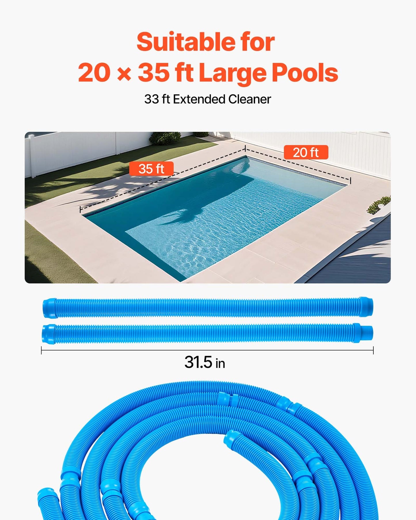 Suction Pool Cleaner, Automatic Pool Vacuum Cleaner, Suction Side Automatic Pool Cleaner, Suction Vacuum Pool Sweeper with 12 Hoses, for In-ground and Above-ground Pool Up to 609.6 x 1066.8 cm