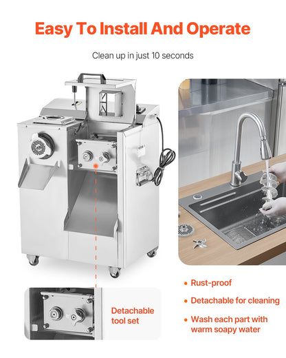 Meat Grinder, 14 Lbs/Min Electric Meat Grinder, Slicer, Sausage Stuffer with Blade, Grinding Plate, Sausage Maker, Stainless Steel Meat Mincer Cabinet for Slice Shred Dice, Restaurant Butcher