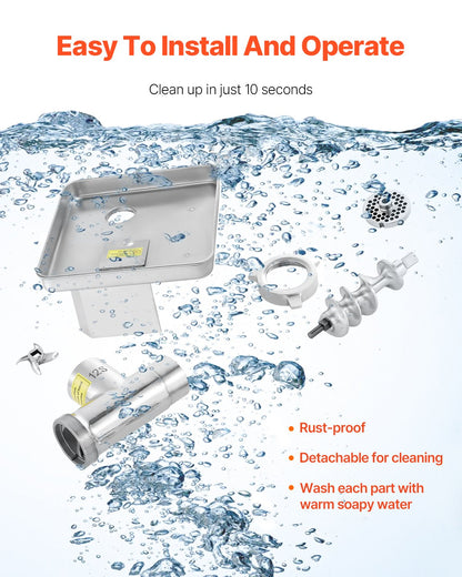 Meat Grinder, 11 Lbs/Min Electric Meat Grinder, Slicer, Sausage Stuffer with Blade, Grinding Plate, Sausage Maker, Stainless Steel Commercial Meat Mincer for Slice Shred Dice, Restaurant Butcher