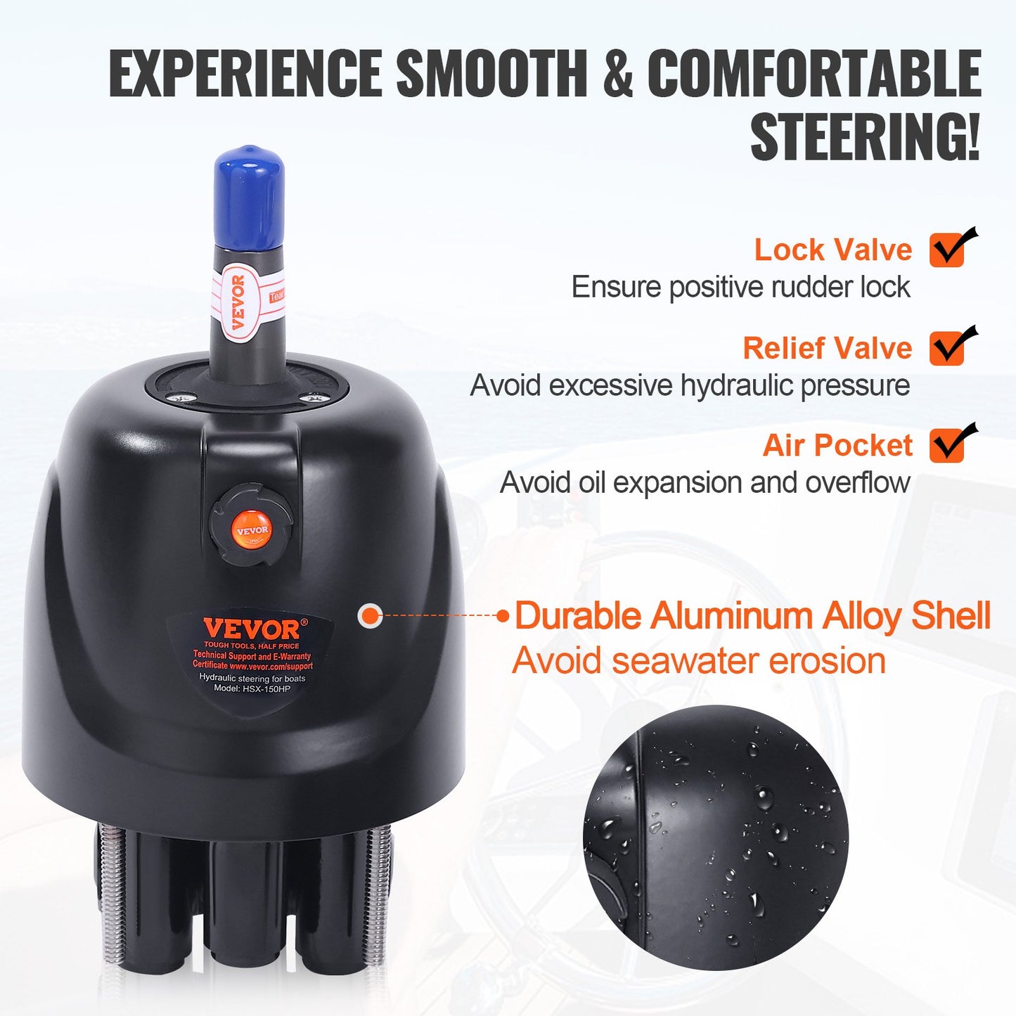 Hydraulisches Außenbord-Lenksystem, 150 PS, Marineboot-Hydrauliklenksystem, mit Steuerpumpe, Zweiwege-Sperrzylinder und 26 Fuß Hydraulik-Lenkschlauch, für einmotorige Boote mit Einzelsteuerstand