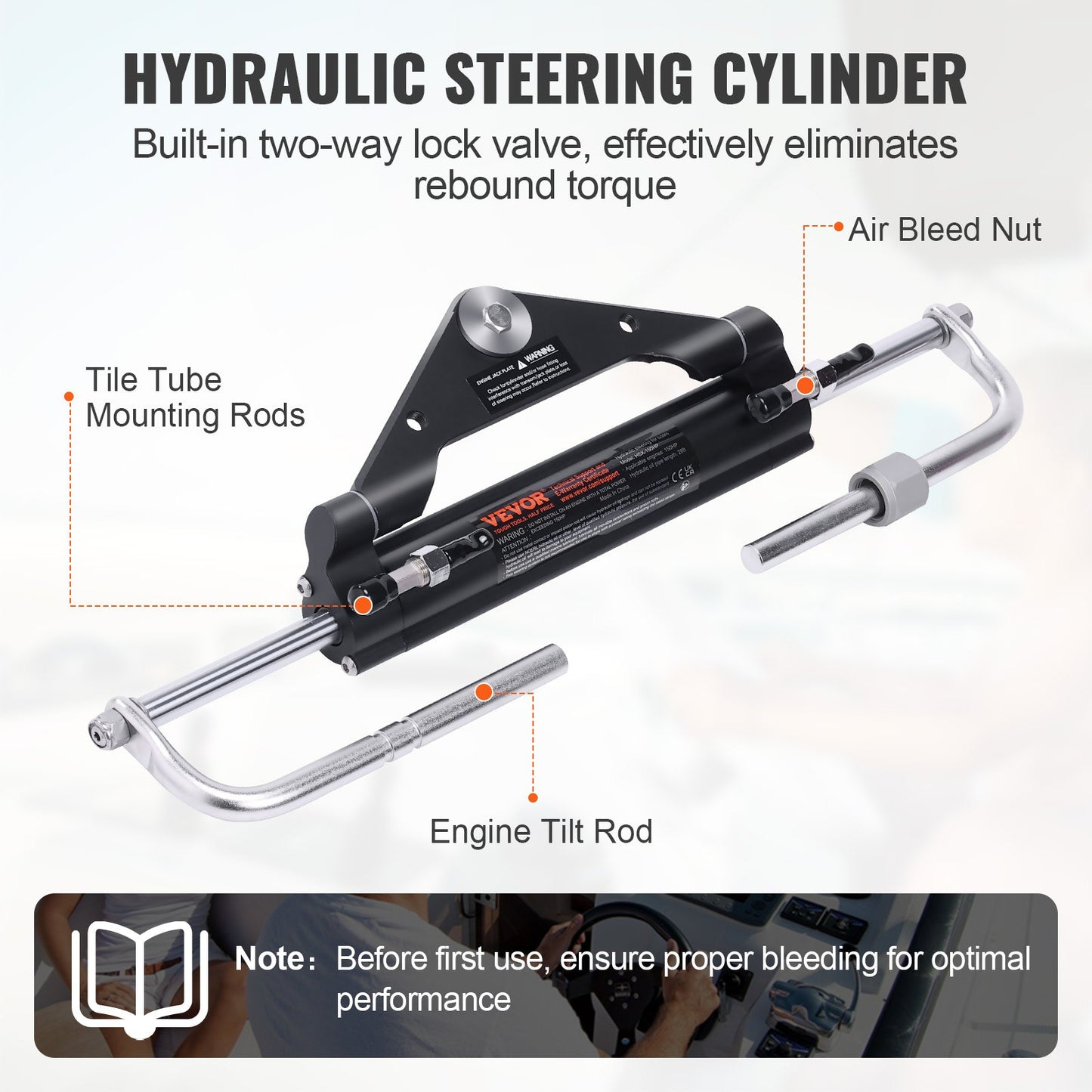 Hydraulisches Außenbord-Lenksystem, 150 PS, Marineboot-Hydrauliklenksystem, mit Steuerpumpe, Zweiwege-Sperrzylinder und 26 Fuß Hydraulik-Lenkschlauch, für einmotorige Boote mit Einzelsteuerstand