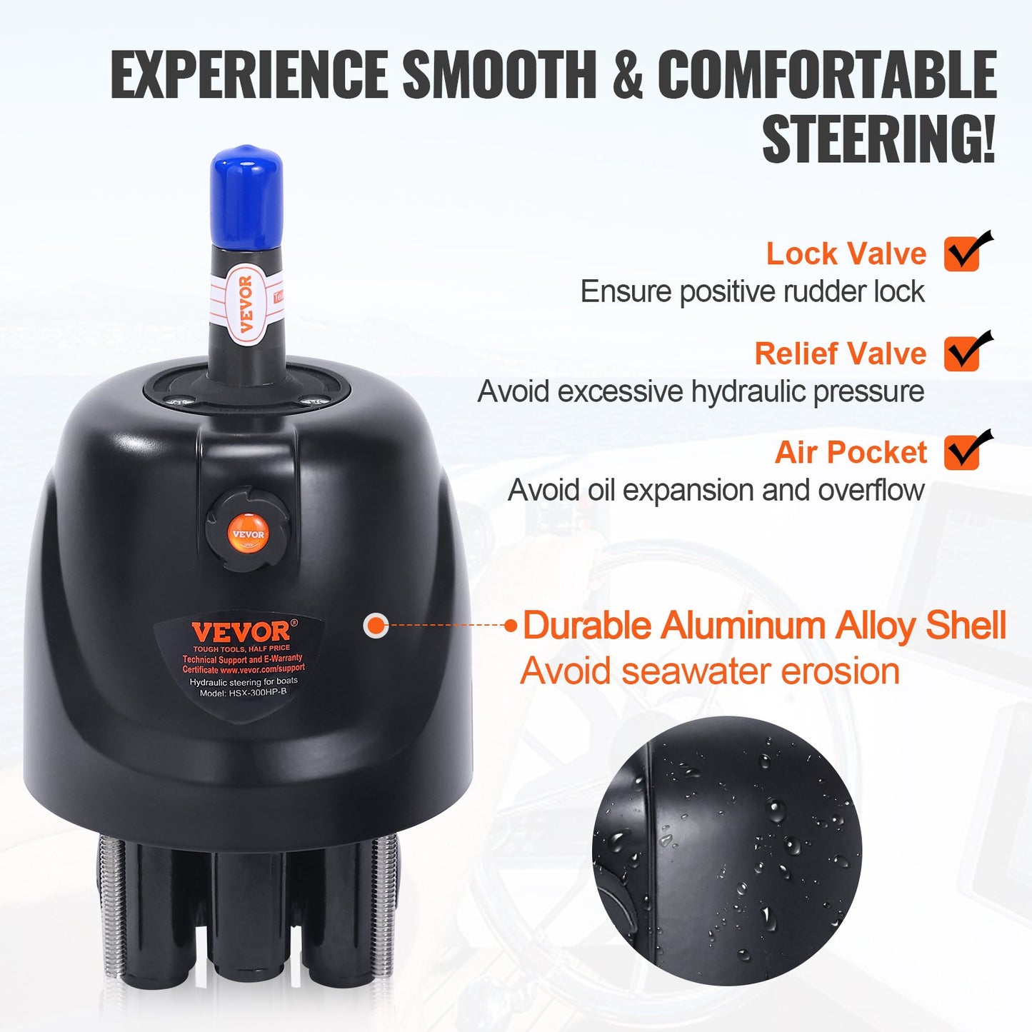 Hydraulisches Außenbord-Lenkset, 300 PS, Marine-Boots-Hydrauliklenksystem, mit Steuerpumpe, Zweiwege-Sperrzylinder und 792,5 cm Hydraulik-Lenkschlauch, für einmotorige Boote mit Einzelsteuerstand