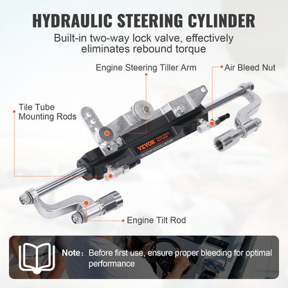 Hydraulisches Außenbord-Lenkset, 300 PS, Marine-Boots-Hydrauliklenksystem, mit Steuerpumpe, Zweiwege-Sperrzylinder und 792,5 cm Hydraulik-Lenkschlauch, für einmotorige Boote mit Einzelsteuerstand