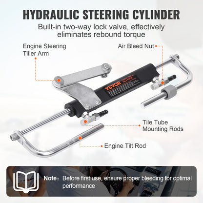 Hydraulisches Außenbord-Lenkset, 90 PS, Marine-Boots-Hydrauliklenksystem, mit Steuerpumpe, Zweiwege-Sperrzylinder und 731,5 cm Hydraulik-Lenkschlauch, für einmotorige Boote mit Einzelsteuerstand