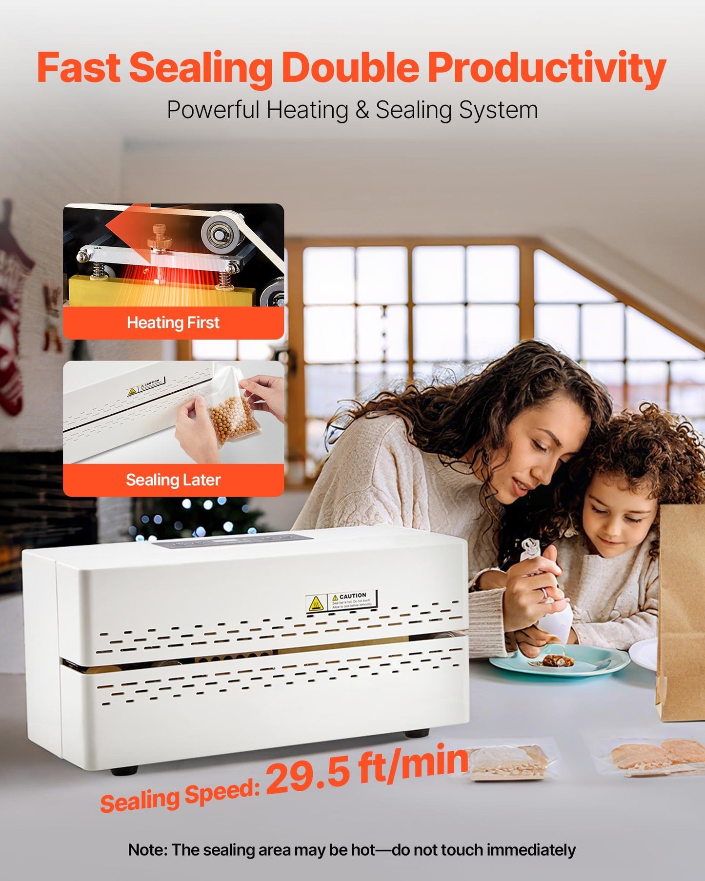 Continuous Sealing Machine, 8-12 mm Seal Width, Automatic Continuous Band Sealer with Digital Temperature Control, Automatic Shutdown, Heat Sealing Machine for 0.06-0.2 mm Plastic Bags