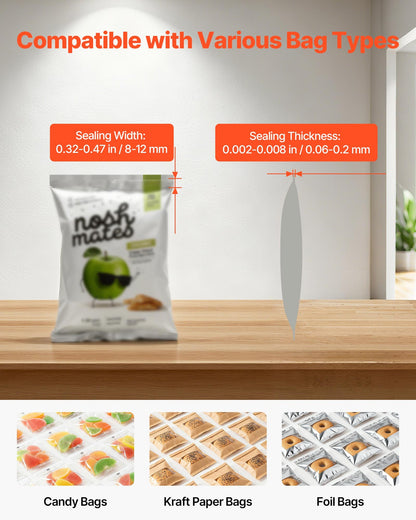 Continuous Sealing Machine, 8-12 mm Seal Width, Automatic Continuous Band Sealer with Digital Temperature Control, Automatic Shutdown, Heat Sealing Machine for 0.06-0.2 mm Plastic Bags