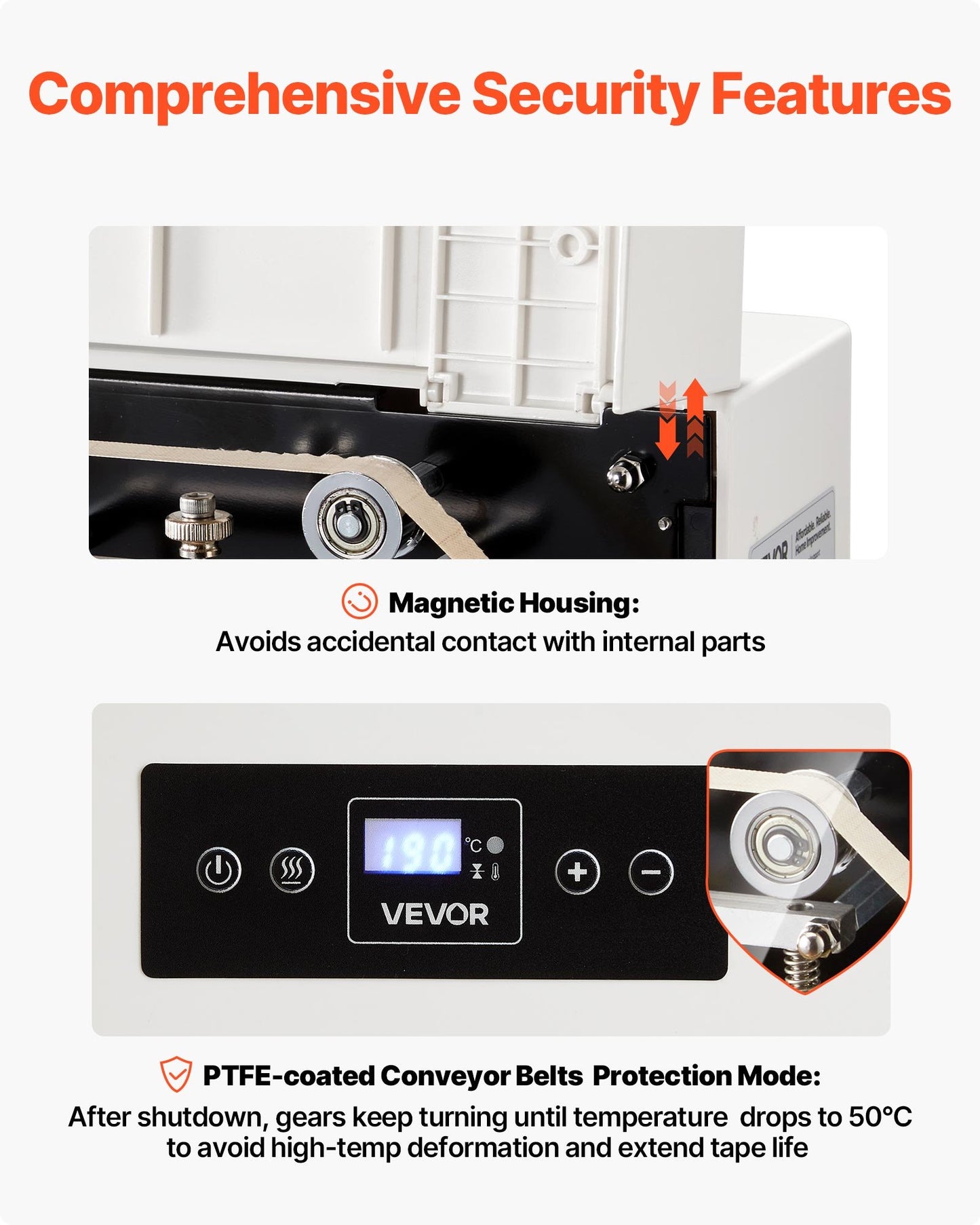 Continuous Sealing Machine, 8-12 mm Seal Width, Automatic Continuous Band Sealer with Digital Temperature Control, Automatic Shutdown, Heat Sealing Machine for 0.06-0.2 mm Plastic Bags