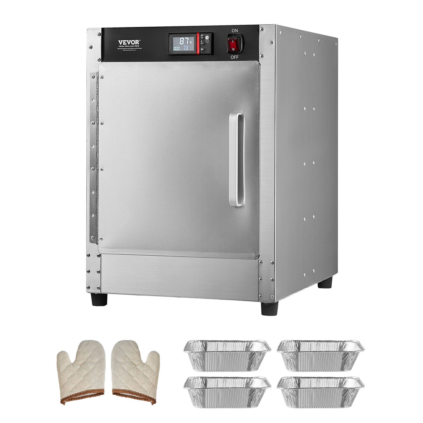 Hot Box Food Warmer, 4-Tier Concession Warmer with Water Tray, 4 Pans, Single-door and Adjustable Shelves, Stainless Steel Food Warmer Cabinet, Ideal for Storing Pizza, Chicken, Restaurant