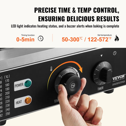 Electric Donut Maker, 1550W Commercial Doughnut Machine with Non-stick Surface, 12 Hole Double-Sided Heating Waffle Machine Makes 12 Doughnuts, Temperature 50-300℃, for Restaurant & Home Use