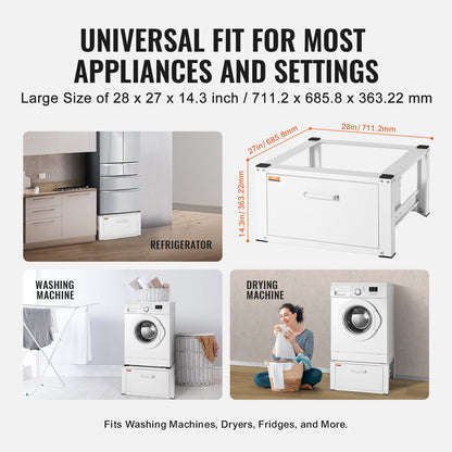 Laundry Pedestal 686mmW x 366mmH, Washer And Dryer Base Stand Platform Universal Fit 299kg Capacity, Heavy Duty Multi-Functional Base for Washing Machine with Drawer & Rich Accessories