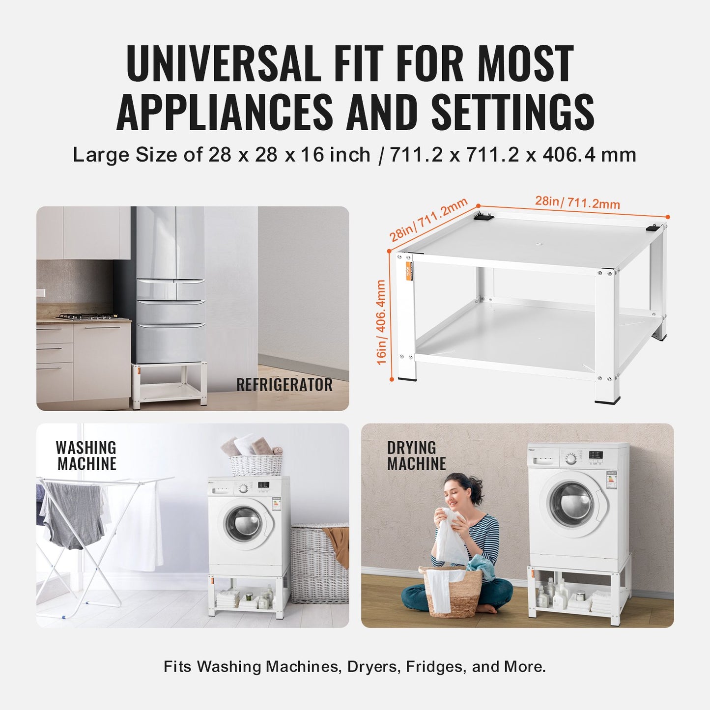 Laundry Pedestal with Storage Shelf, 711Lx711Wx406H mm, Washer And Dryer Base Stand Platform Universal Fit 299kg Capacity, Heavy Duty Steel Multi-Functional Base for Washing Machine