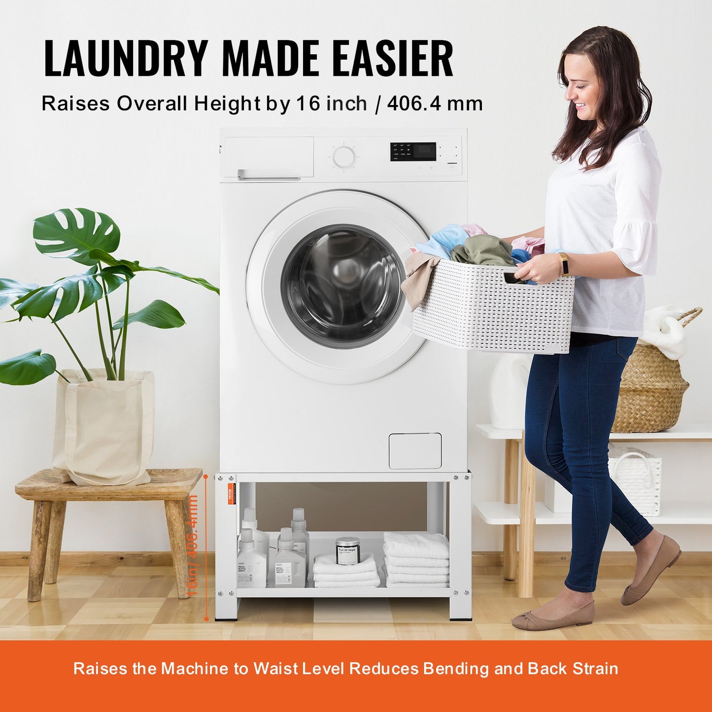 Laundry Pedestal with Storage Shelf, 711Lx711Wx406H mm, Washer And Dryer Base Stand Platform Universal Fit 299kg Capacity, Heavy Duty Steel Multi-Functional Base for Washing Machine