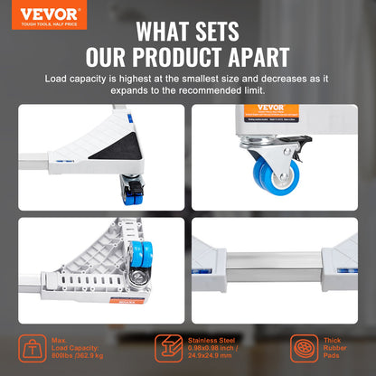 Mini Fridge Stand Universal Laundry Pedestal, Adjustable Refrigerator Stand with Smooth Casters, Washing Machine Pedestal Multi-Functional Base for Washer And Dryer, 381-615mm Wide Expandable