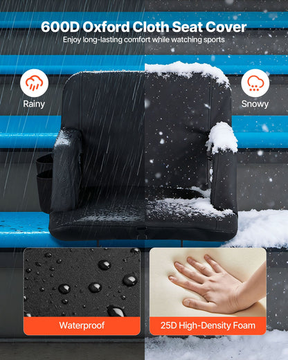 Stadium Seat, 6 Adjustable Angle Bleacher Chair, 73.66mm Cushion Stadium Seat with Back Support and Armrest, Wide Bleacher Chair with Hook Pocket Cupholder for Picnics, Beach Sports, and Gaming