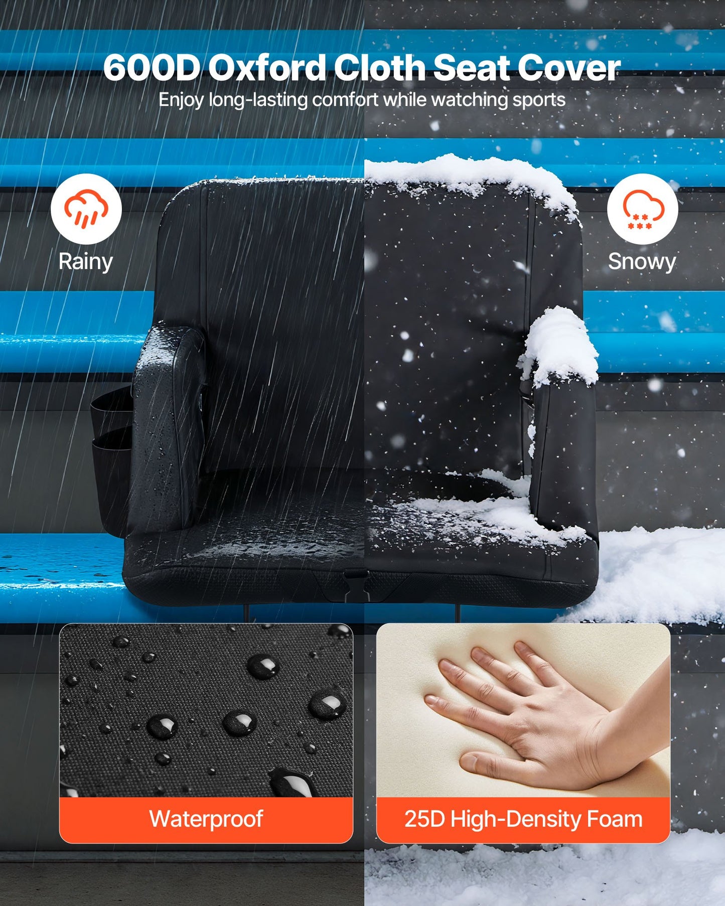 Stadium Seat, 6 Adjustable Angle Wide Bleacher Chair, 73.66mm Cushion Padded Stadium Seat with Armrest and Back Support, Stadiums Chair with Hook Cupholder for Picnics, Beach Sports, and Gaming