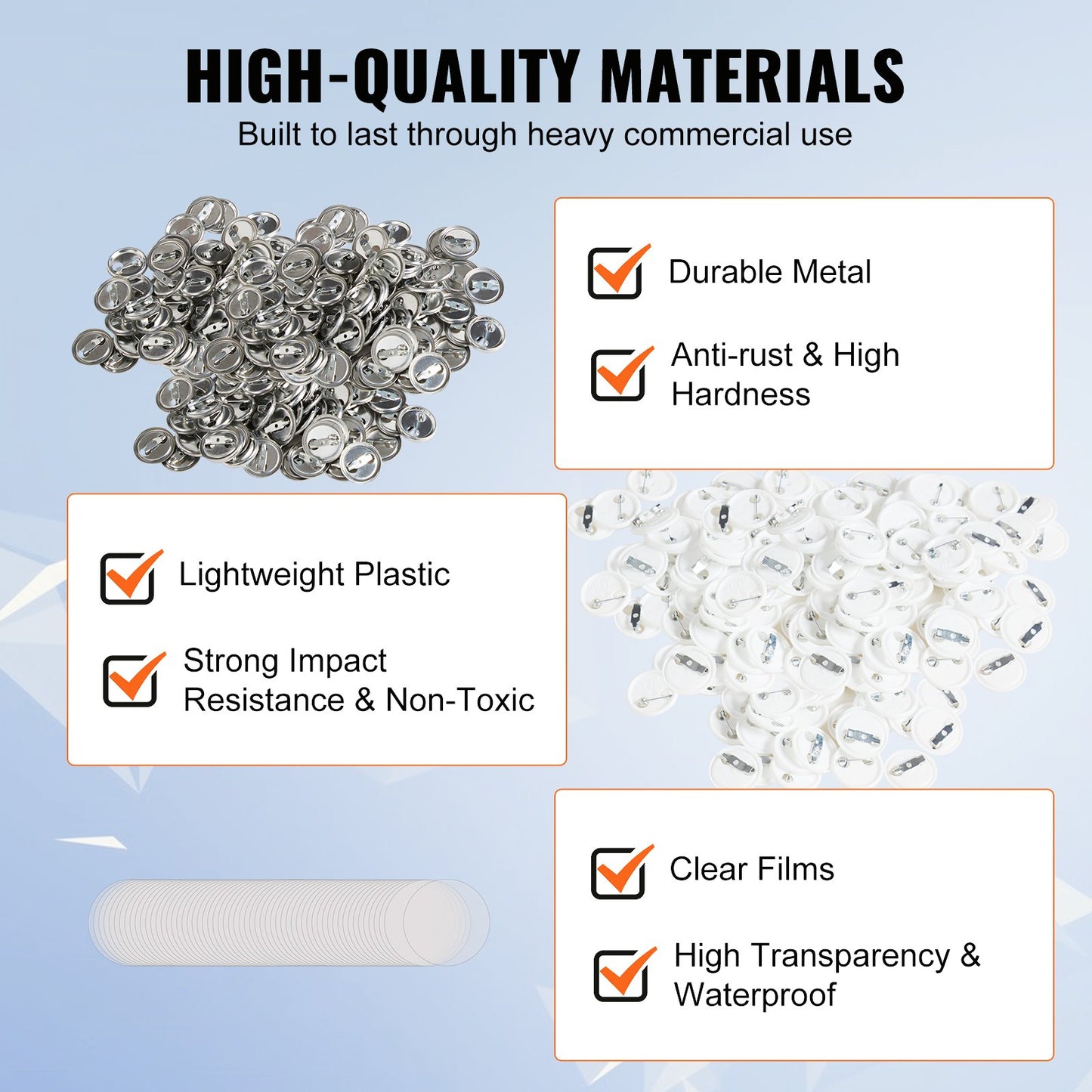 500 Sets mit 25 mm (1 Zoll) großen Anstecknadeln, DIY-Rundbutton-Teilen, Set beinhaltet Metallkappe, Kunststoff-/Metallknopf, Klarsichtfolie und Blankopapier für Geschenke, Maschine nicht enthalten