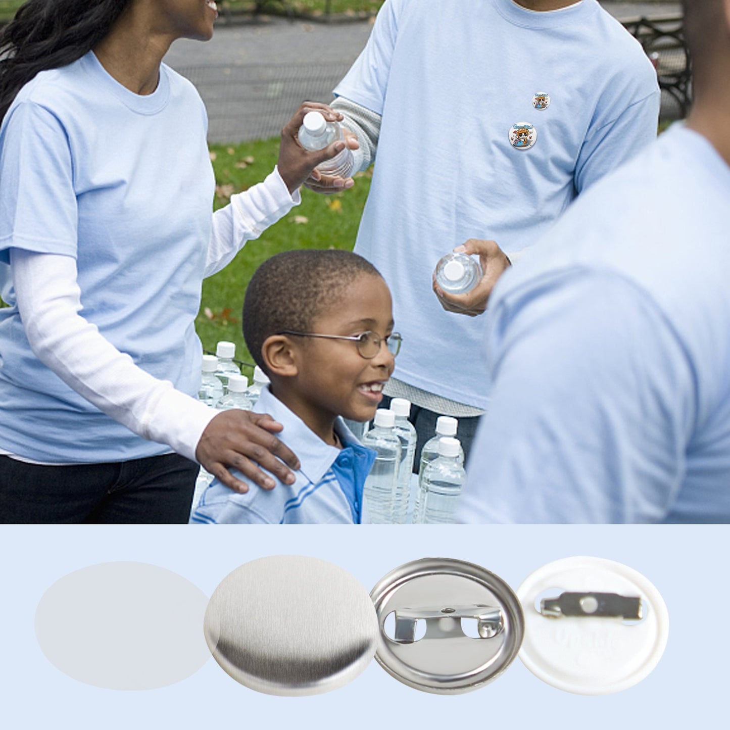 500 Sets mit 25 mm (1 Zoll) großen Anstecknadeln, DIY-Rundbutton-Teilen, Set beinhaltet Metallkappe, Kunststoff-/Metallknopf, Klarsichtfolie und Blankopapier für Geschenke, Maschine nicht enthalten