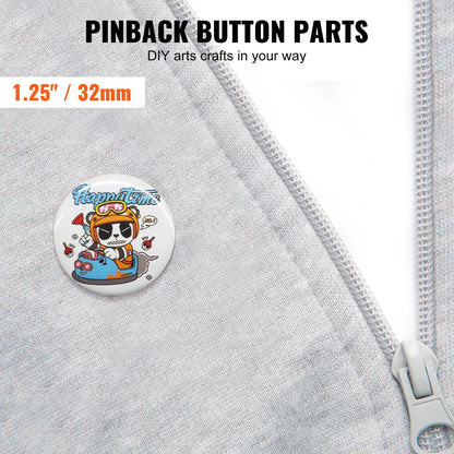 500 Sets 1.25 inch 32mm Pin Back Button Parts, DIY Round Button Badge Parts, Set Includes Metal Top, Plastic/Metal Button, Clear Film, and Blank Paper For Gifts Presents, Machine NOT Included