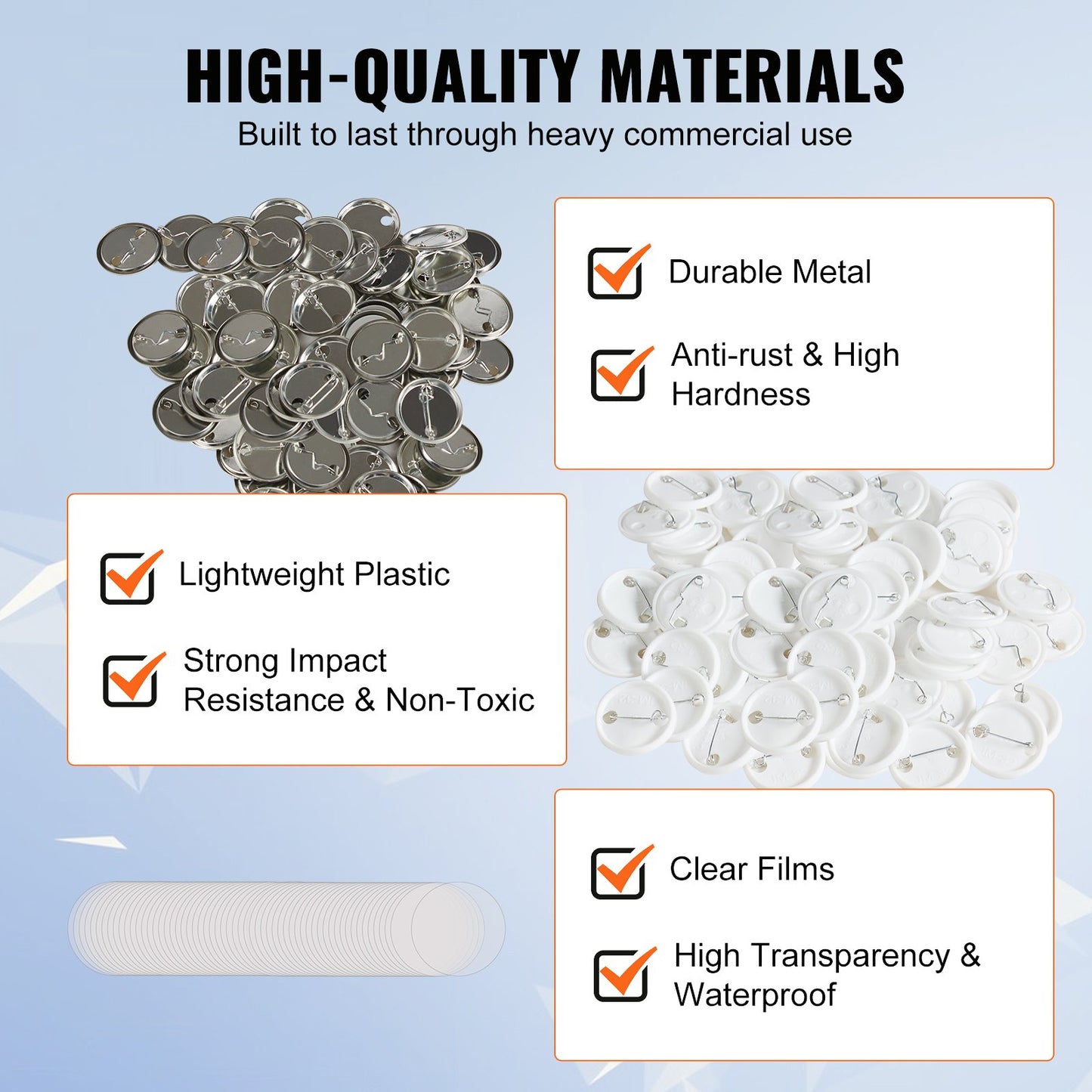 500 Sets 1.25 inch 32mm Pin Back Button Parts, DIY Round Button Badge Parts, Set Includes Metal Top, Plastic/Metal Button, Clear Film, and Blank Paper For Gifts Presents, Machine NOT Included