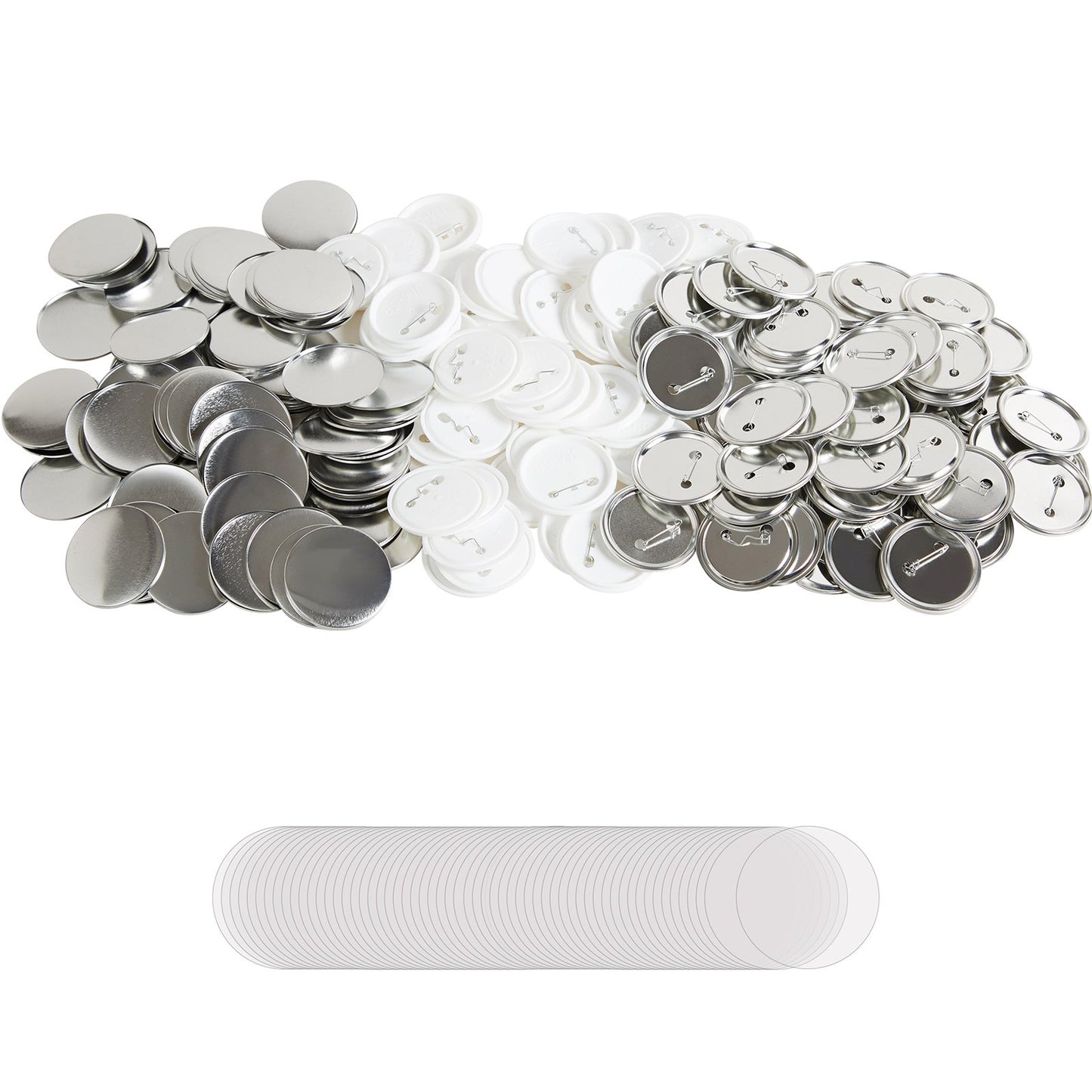 500 Sets 2.25 inch 58mm Pin Back Button Parts, DIY Round Button Badge Parts, Set Includes Metal Top, Plastic/Metal Button, Clear Film, and Blank Paper For Gifts Presents, Machine NOT Included