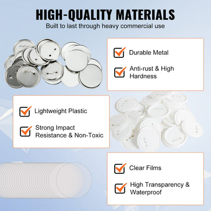 200 Sets 3 inch 75mm Pin Back Button Parts, DIY Round Button Badge Parts, Set Includes Metal Top, Plastic/Metal Button, Clear Film, and Blank Paper For Gifts Presents, Machine NOT Included