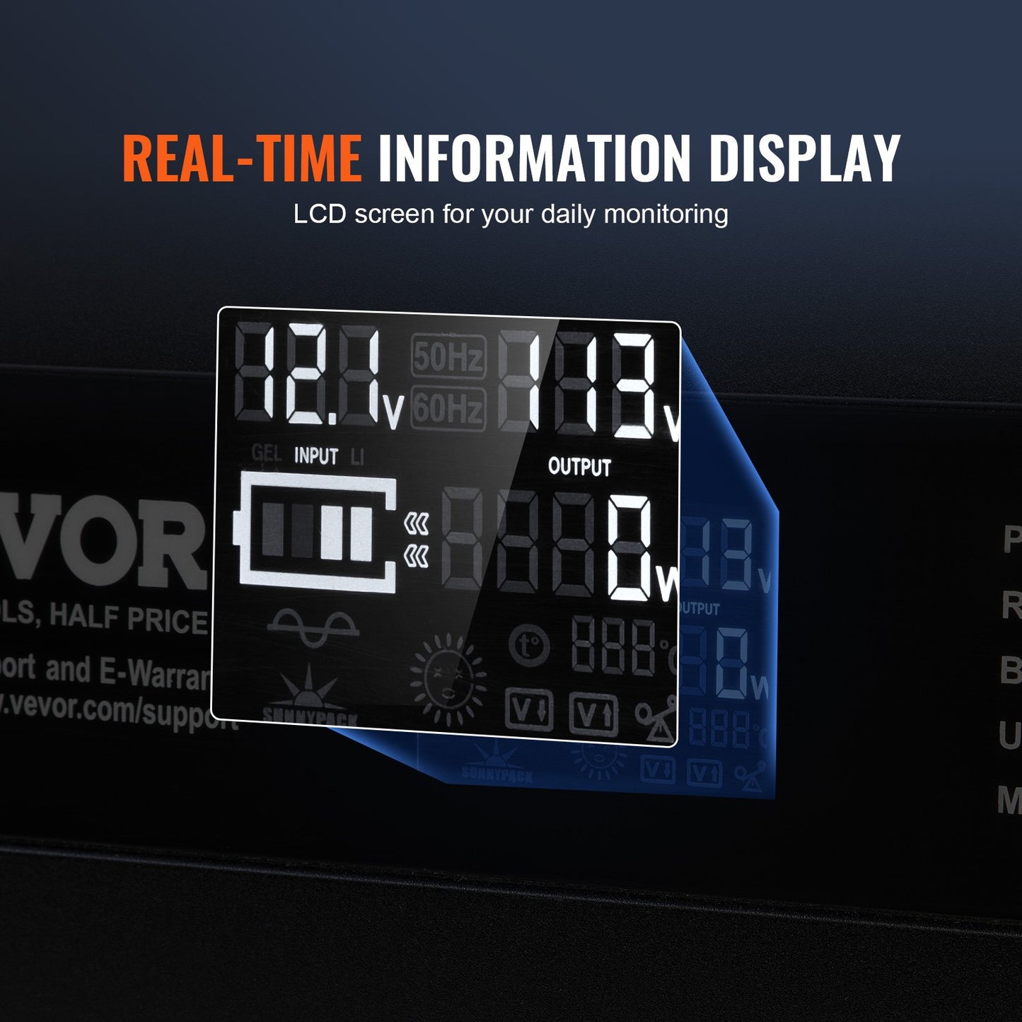 Modified Sine Wave Inverter, 3000Watt, DC 12V to AC 230V LCD Display Power Inverter with 3 AC Outlets 2 USB Port 1 Type-C Port 10 Spare Fuses, for Large Household Equipment, CE FCC Certified