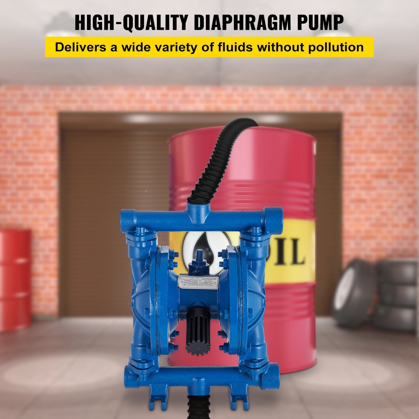 Air-Operated Double Diaphragm Pump, 1/2 in Inlet & Outlet, Cast Iron Body, 3 GPM & Max 90 PSI, Nitrile Diaphragm Pneumatic Transfer Pump for Petroleum, Diesel, Oil & Low Viscosity Fluids