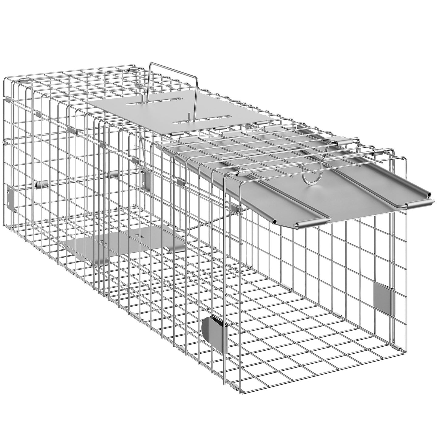 Live Animal Cage Trap, 61 x 20.3 x 20.3 cm Humane Cat Trap Galvanized Iron, Folding Animal Trap with Handle for Rabbits, Stray Cats, Squirrels, Raccoons, Groundhogs and Opossums
