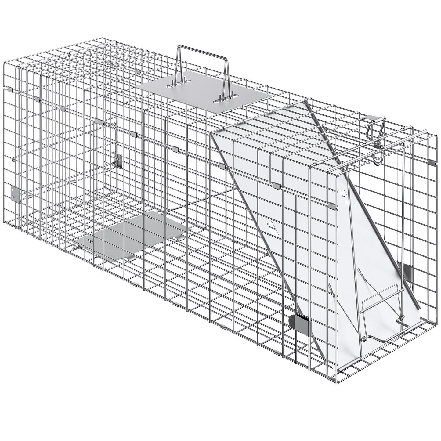 Live Animal Cage Trap, 79 x 25 x 30.5 cm Humane Cat Trap Galvanized Iron, Folding Animal Trap with Handle for Rabbits, Stray Cats, Squirrels, Raccoons, Groundhogs and Opossums
