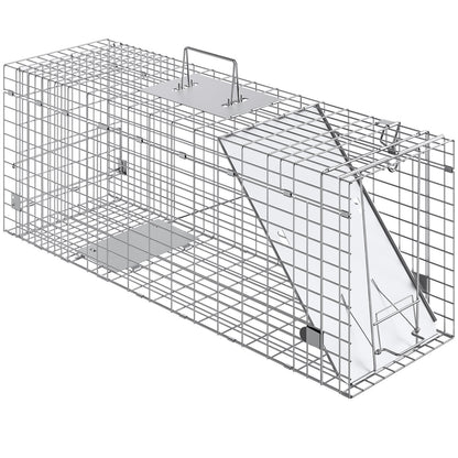 Live Animal Cage Trap, 79 x 25 x 30.5 cm Humane Cat Trap Galvanized Iron, Folding Animal Trap with Handle for Rabbits, Stray Cats, Squirrels, Raccoons, Groundhogs and Opossums