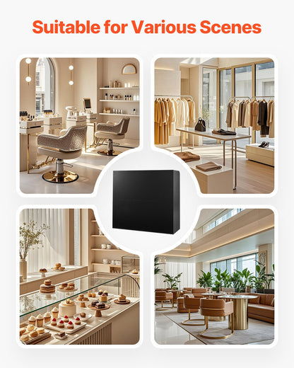 Reception Desk, 47.24 x 18.9 x 39.37 in Rectangular Front Counter Table, Office Reception Counter with Lockable Drawer and Storage Cabinet, for Checkout, Lobby, Beauty Salon and Office, Black