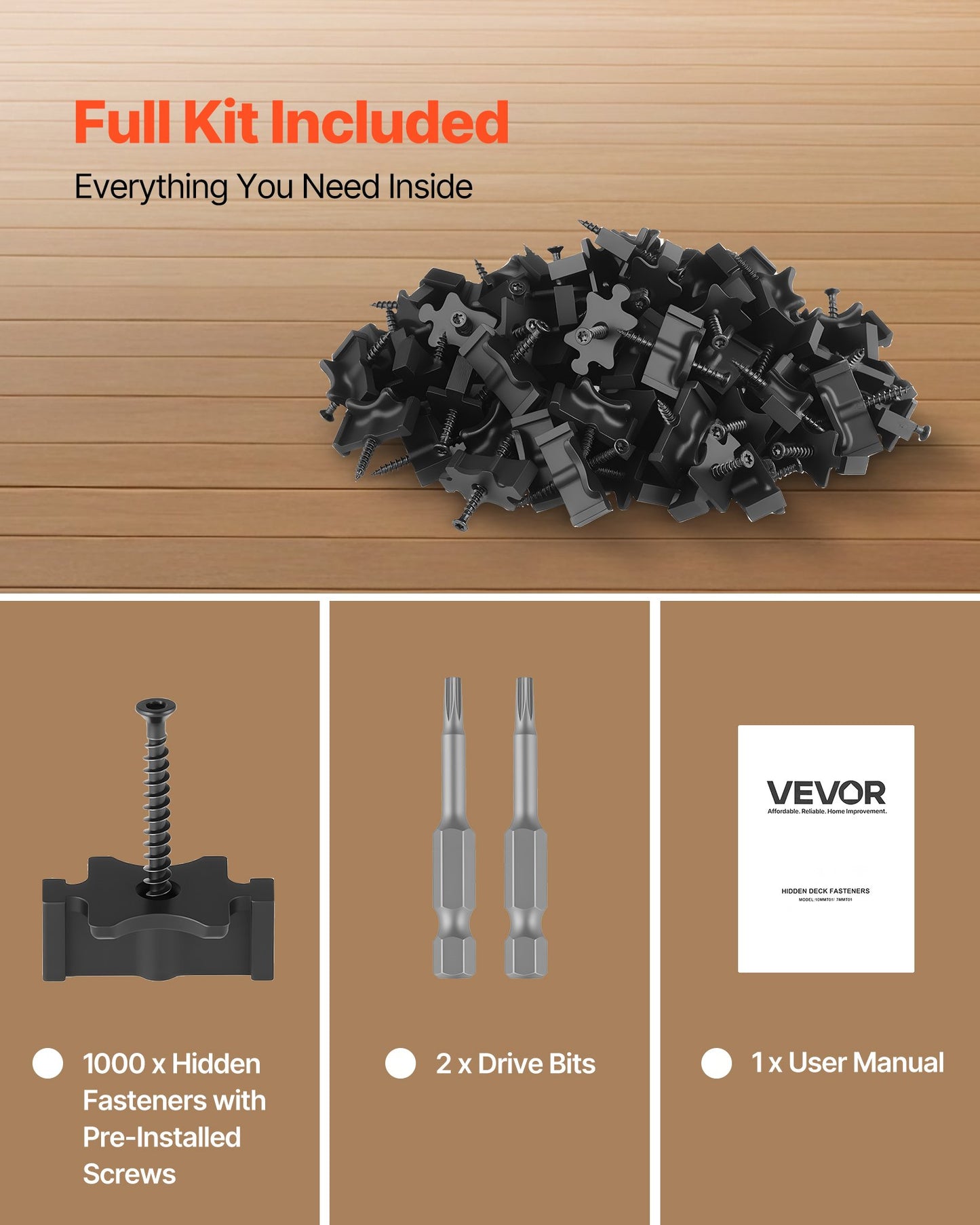 1000PCS Hidden Deck Fasteners for Composite Decking Board, Universal Composite T Clips & Plastic Hidden Fasteners with Metal Screws,Polypropylene PP Clips Works with 6.5 mm Gaps, Black