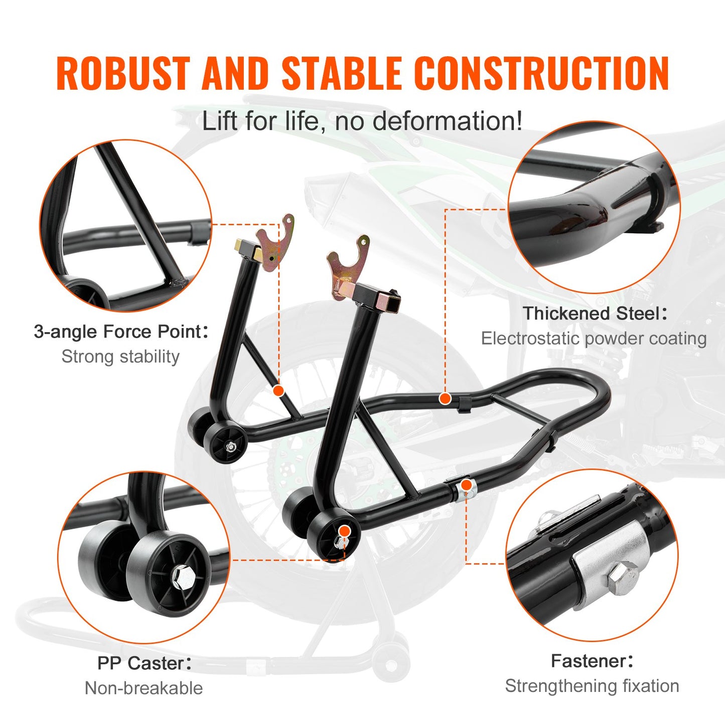 Motorcycle Rear Wheel Stand, with U + L Fork Swingarm Spool, 390 kg Capacity Heavy Duty Rear Wheel Stand Motorcycle Lift Jack Stand, for Suzuki Yamaha Honda Kawasaki, Black