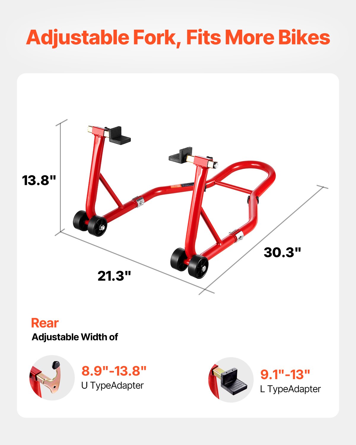 Motorcycle Rear Wheel Stand, 850 LBS Load Capacity Heavy Duty Rear Wheel Stand with U + L Fork Swingarm Spool, Adjustabe Motorcycle Lift Jack Stand, for Suzuki Yamaha Honda Kawasaki, Red