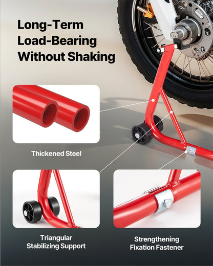 Motorcycle Rear Wheel Stand, 850 LBS Load Capacity Heavy Duty Rear Wheel Stand with U + L Fork Swingarm Spool, Adjustabe Motorcycle Lift Jack Stand, for Suzuki Yamaha Honda Kawasaki, Red