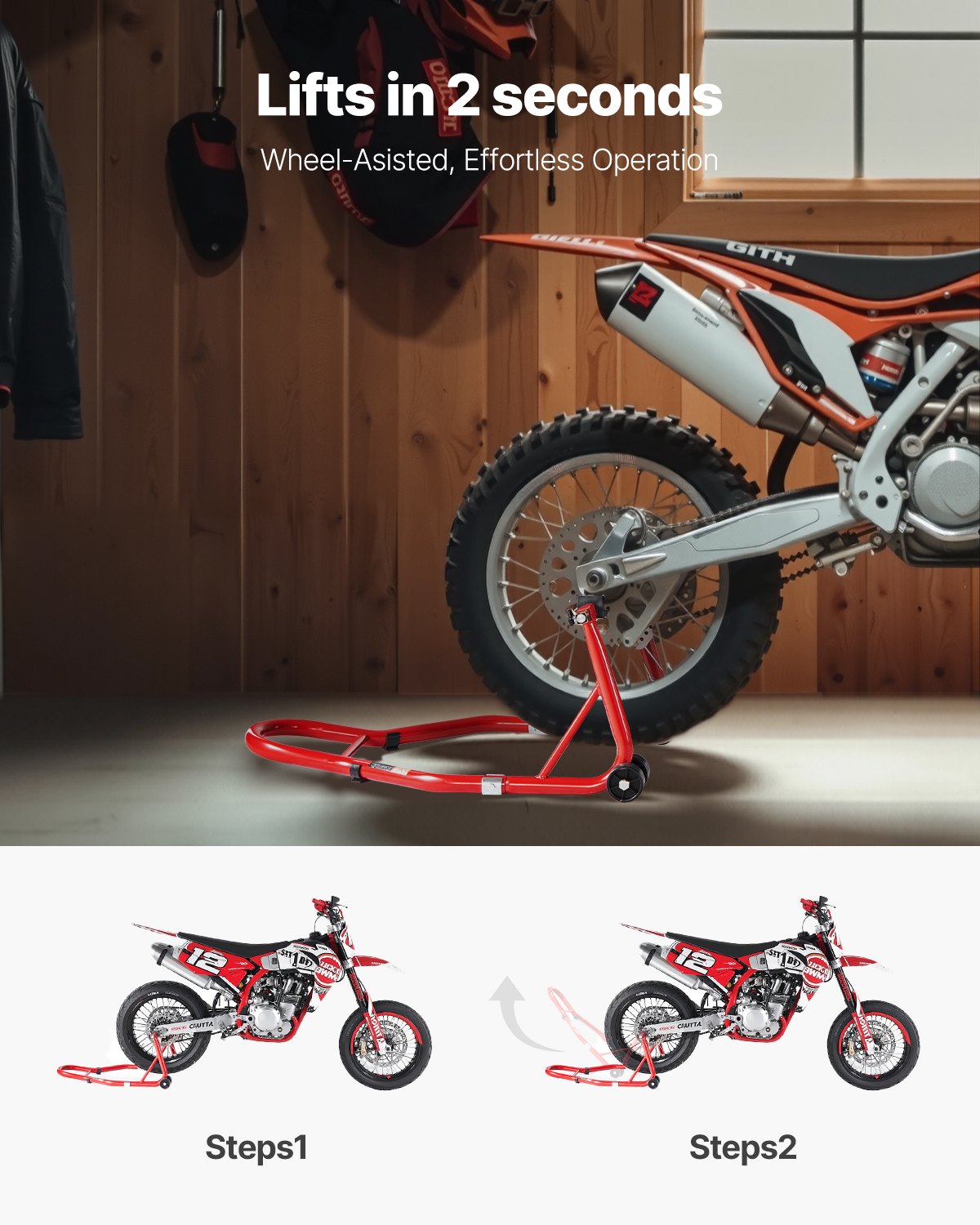 Motorcycle Rear Wheel Stand, 850 LBS Load Capacity Heavy Duty Rear Wheel Stand with U + L Fork Swingarm Spool, Adjustabe Motorcycle Lift Jack Stand, for Suzuki Yamaha Honda Kawasaki, Red