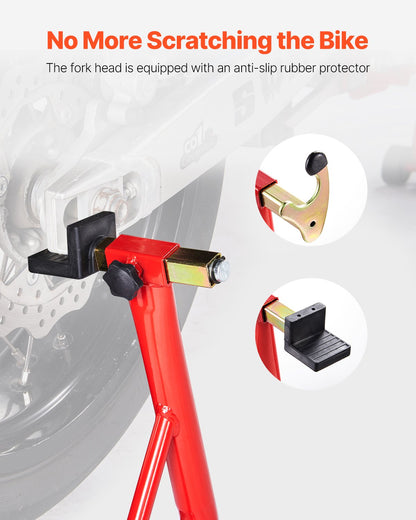 Motorcycle Rear Wheel Stand, 850 LBS Load Capacity Heavy Duty Rear Wheel Stand with U + L Fork Swingarm Spool, Adjustabe Motorcycle Lift Jack Stand, for Suzuki Yamaha Honda Kawasaki, Red