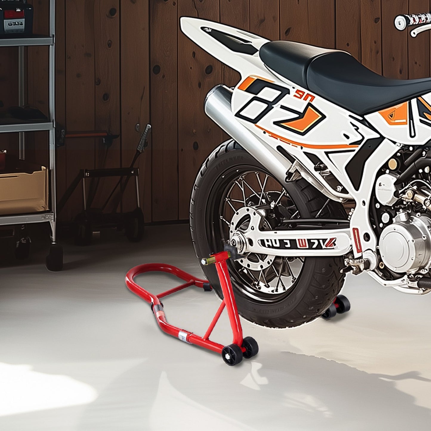 Motorcycle Rear Wheel Stand, 850 LBS Load Capacity Heavy Duty Rear Wheel Stand with U + L Fork Swingarm Spool, Adjustabe Motorcycle Lift Jack Stand, for Suzuki Yamaha Honda Kawasaki, Red