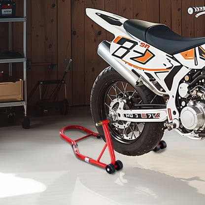 Motorcycle Rear Wheel Stand, 850 LBS Load Capacity Heavy Duty Rear Wheel Stand with U + L Fork Swingarm Spool, Adjustabe Motorcycle Lift Jack Stand, for Suzuki Yamaha Honda Kawasaki, Red