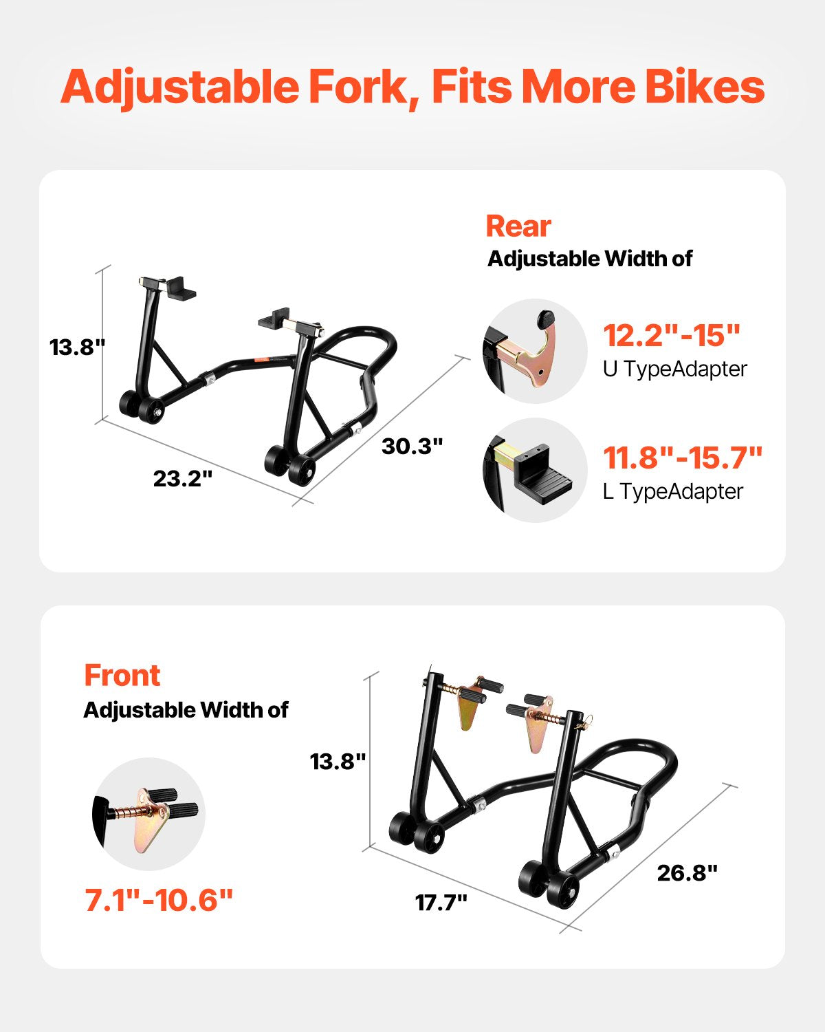 Motorcycle Stand Lift, 1100lbs Capacity Front Rear Combo Stand Lift, Front Wheel Dual-Fork Stand, Rear U+L Fork Swingarm Spool Stand, for Most Yamaha Honda Kawasaki Suzuki Motorcycles, Black