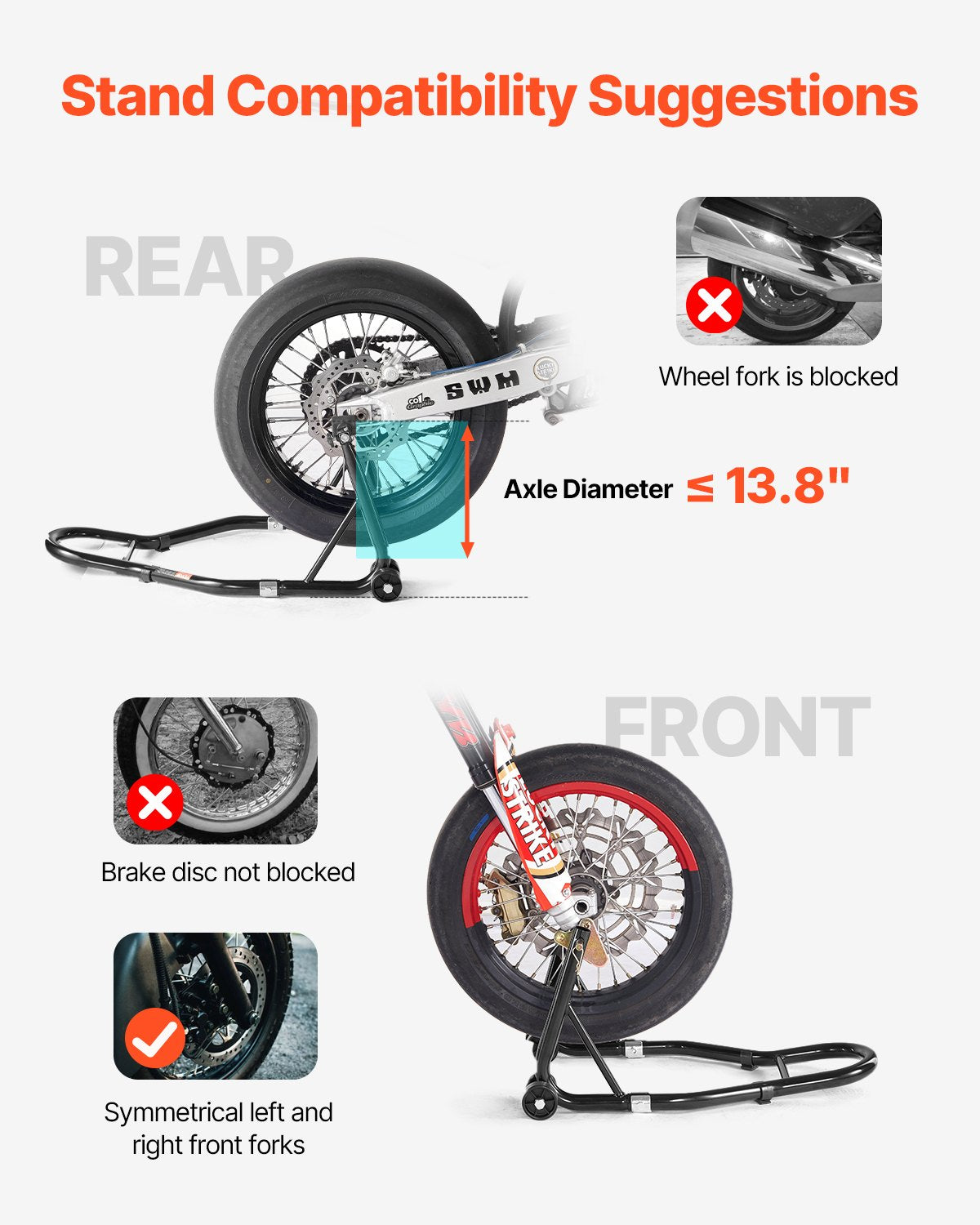 Motorcycle Stand Lift, 1100lbs Capacity Front Rear Combo Stand Lift, Front Wheel Dual-Fork Stand, Rear U+L Fork Swingarm Spool Stand, for Most Yamaha Honda Kawasaki Suzuki Motorcycles, Black