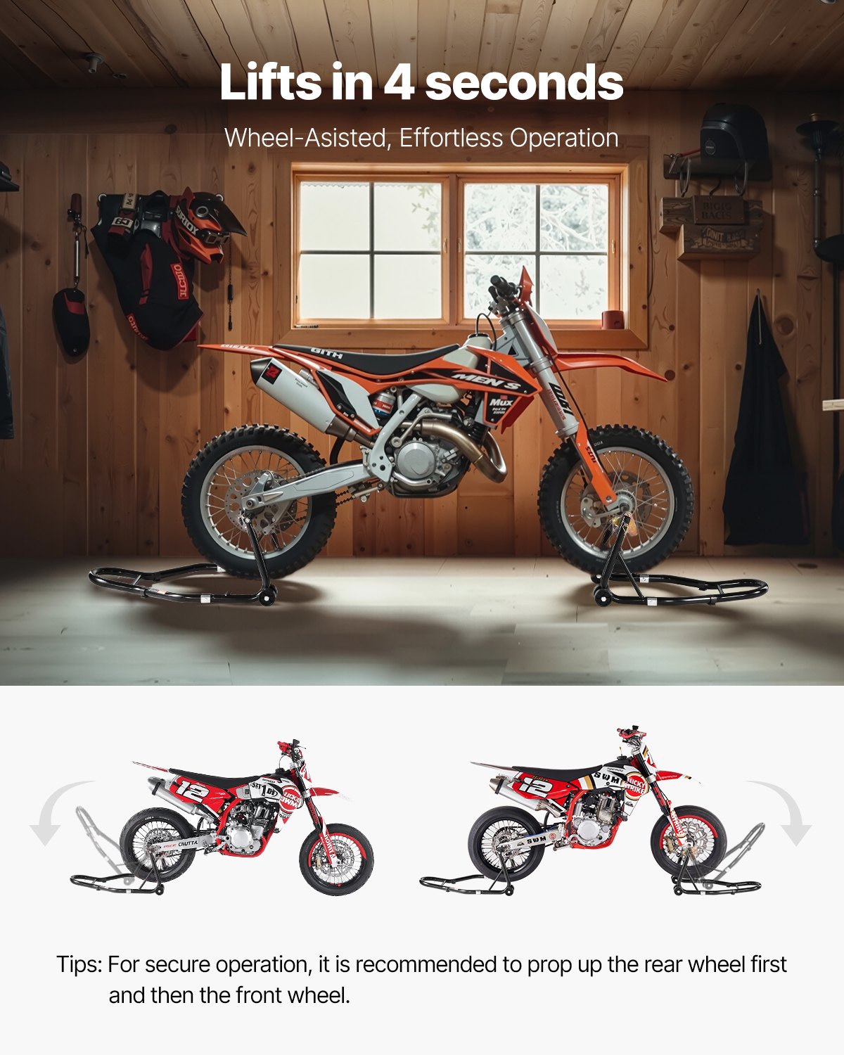 Motorcycle Stand Lift, 1100lbs Capacity Front Rear Combo Stand Lift, Front Wheel Dual-Fork Stand, Rear U+L Fork Swingarm Spool Stand, for Most Yamaha Honda Kawasaki Suzuki Motorcycles, Black