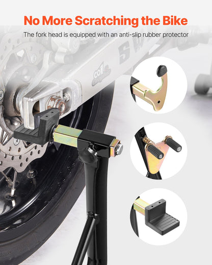 Motorcycle Stand Lift, 1100lbs Capacity Front Rear Combo Stand Lift, Front Wheel Dual-Fork Stand, Rear U+L Fork Swingarm Spool Stand, for Most Yamaha Honda Kawasaki Suzuki Motorcycles, Black