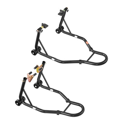 Motorcycle Stand Lift, 1100lbs Capacity Front Rear Combo Stand Lift, Front Wheel Dual-Fork Stand, Rear U+L Fork Swingarm Spool Stand, for Most Yamaha Honda Kawasaki Suzuki Motorcycles, Black